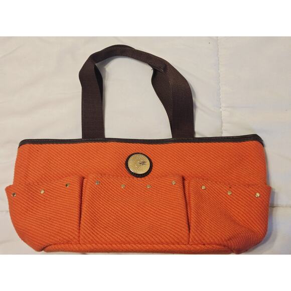 Vtg Bath & Body Works Sun Face Symbol Multi-pockets Red Hand Bagn Tote Bag - Picture 1 of 8